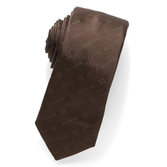 GIVENCHY Dark Brown Made In Italy Silk Designer Logo Tie